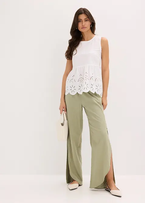 Blouse sans manches avec broderies anglaises, fendue sur les côtés, bonprix