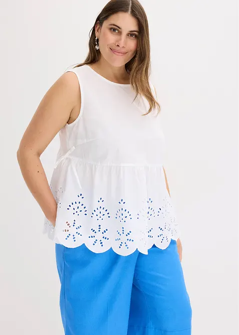 Blouse sans manches avec broderies anglaises, fendue sur les côtés, bonprix