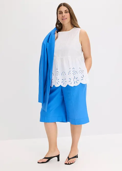 Blouse sans manches avec broderies anglaises, fendue sur les côtés, bonprix