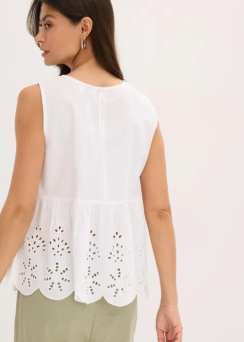 Blouse sans manches avec broderies anglaises, fendue sur les côtés, bonprix