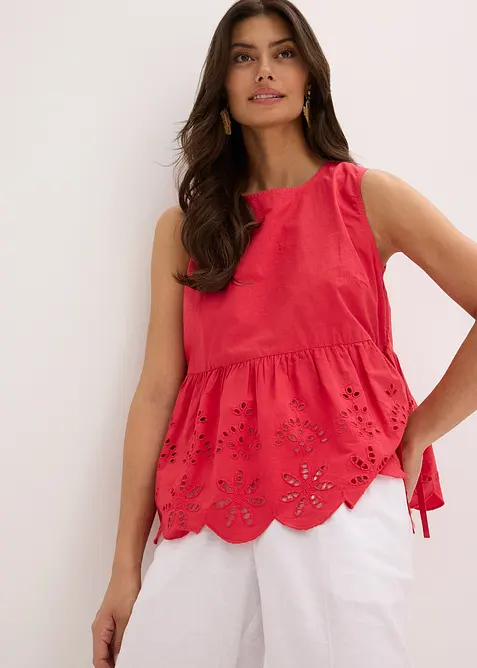 Ärmelloses Blusentop mit Schlitz und Lochstickerei, bonprix