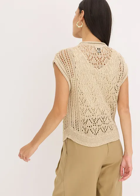 Ajour-Strickweste mit Viskose und Glitzergarn, bonprix