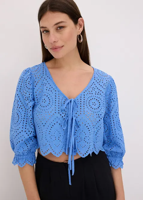 Blouse en broderie anglaise à manches bouffantes, bonprix