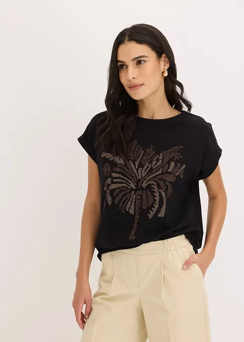 T-shirt en coton avec application de rivets, bonprix