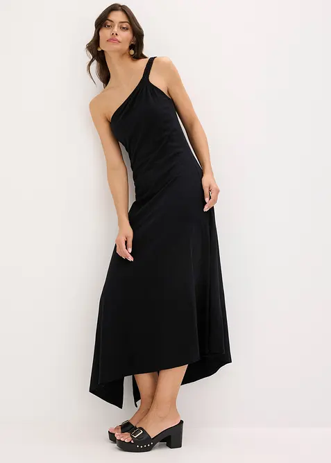 Robe en jersey coton à base asymétrique et détail nœud sur l’épaule, bonprix