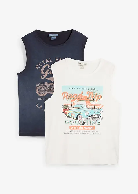 Lot de 2 d&eacute;bardeurs marcel aspect d&eacute;lav&eacute;, bonprix