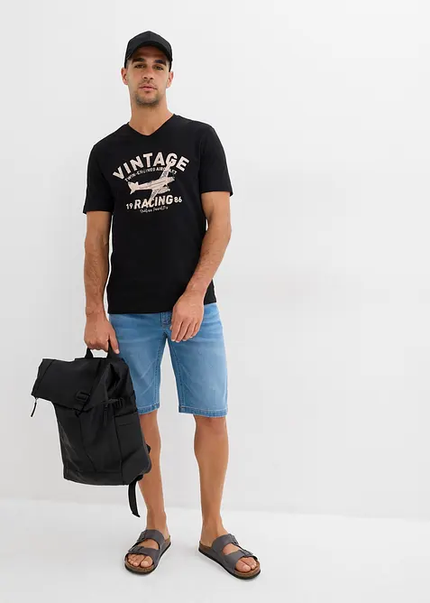 Lot de 2 bermudas en molleton effet jean, slim, bonprix