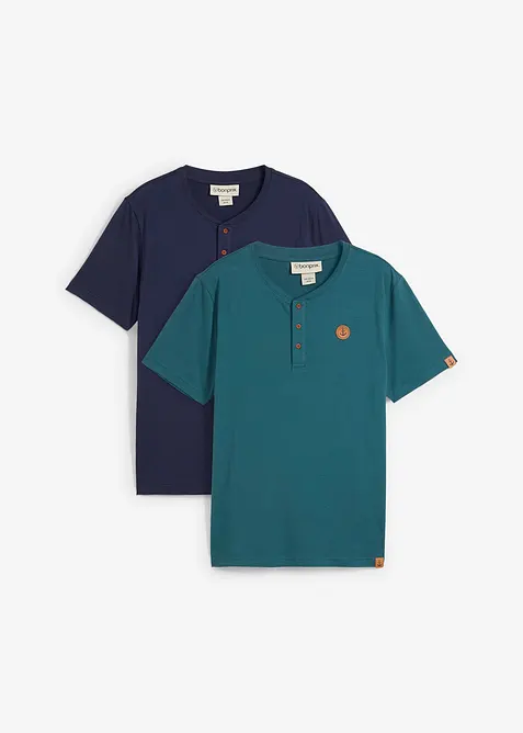 Lot de 2 T-shirts col tunisien 100% coton, bonprix