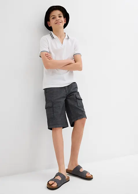 Short cargo long en chambray, Regular, bonprix