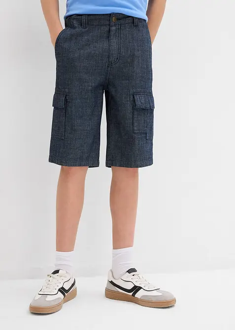 Short cargo long en chambray, Regular, bonprix