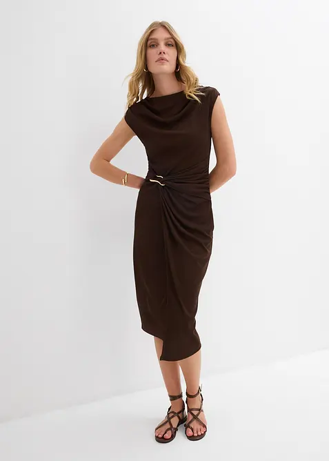 Robe midi côtelée avec drapé, bonprix