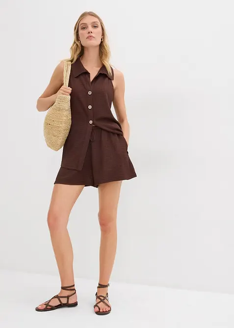 Short en crêpe texturé avec taille élastiquée, bonprix