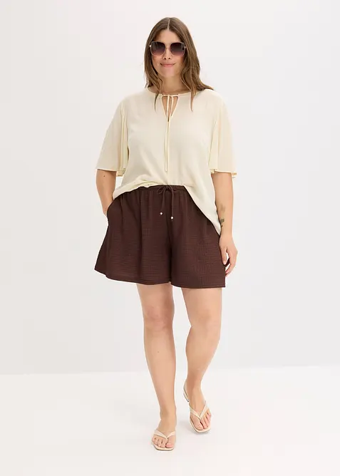 Short en crêpe texturé avec taille élastiquée, bonprix