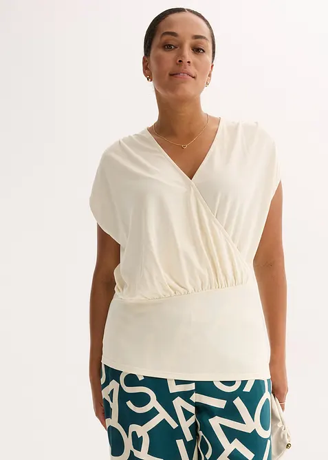 T-shirt cache-cœur en viscose mélangée, bonprix