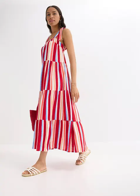 Robe rayée à bretelles en viscose texturée, bonprix