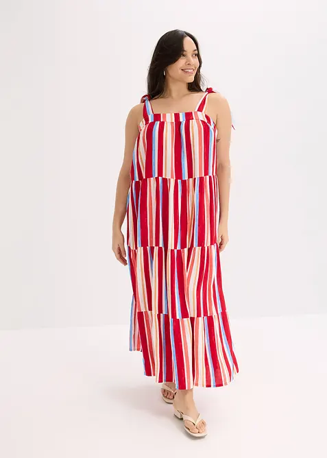 Robe rayée à bretelles en viscose texturée, bonprix