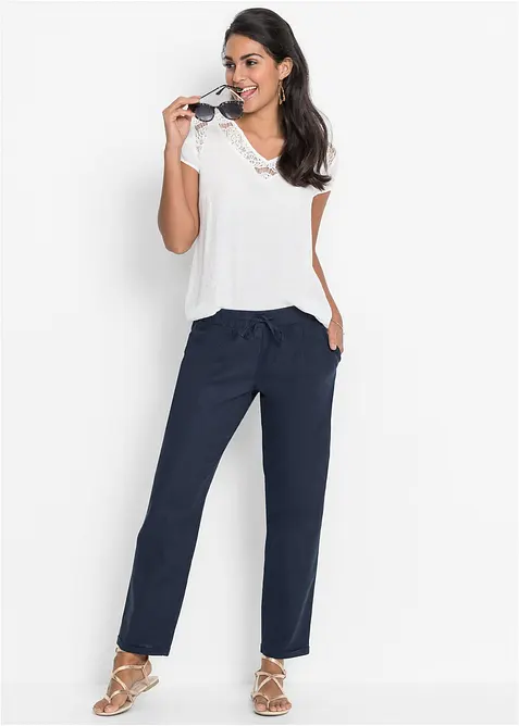 Pantalon en lin m&eacute;lang&eacute;, taille &eacute;lastiqu&eacute;e, bonprix