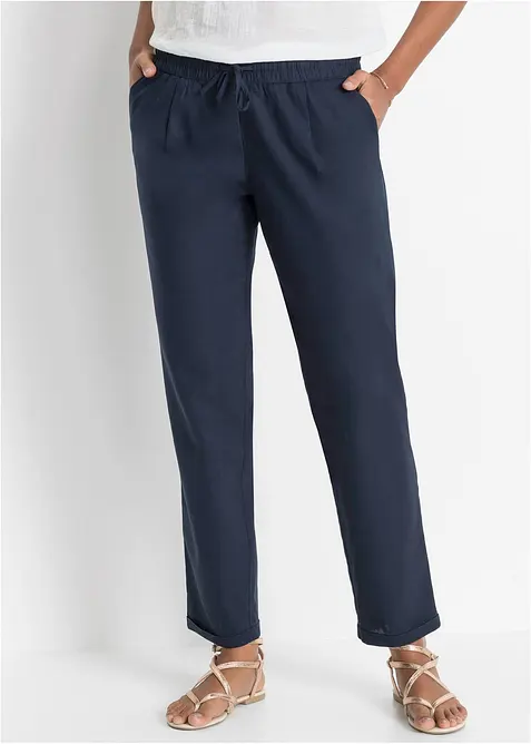 Pantalon en lin m&eacute;lang&eacute;, taille &eacute;lastiqu&eacute;e, bonprix