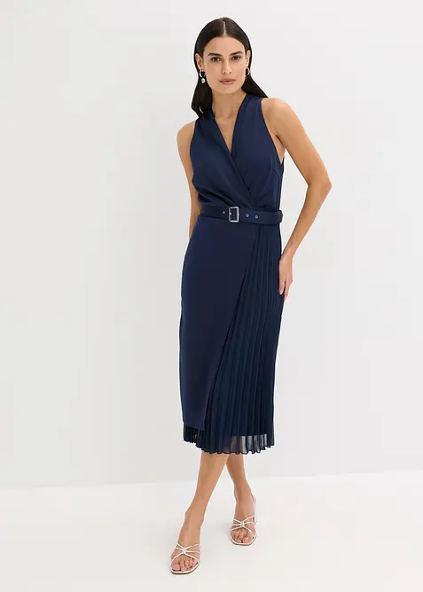 Robe midi aspect portefeuille à empiècement plissé, bonprix
