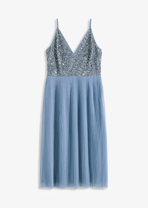 Robe midi à jupe plissée et sequins brodés, bonprix