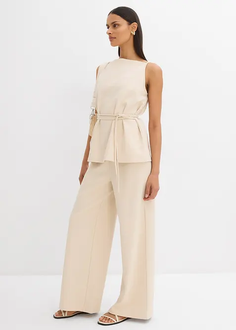 Pantalon large en maille piqu&eacute;e, bonprix