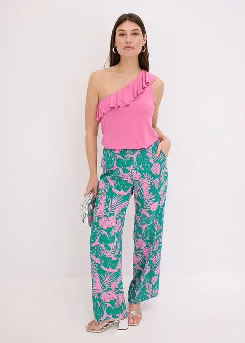 Top asymétrique avec volant en viscose douce et extensible, bonprix