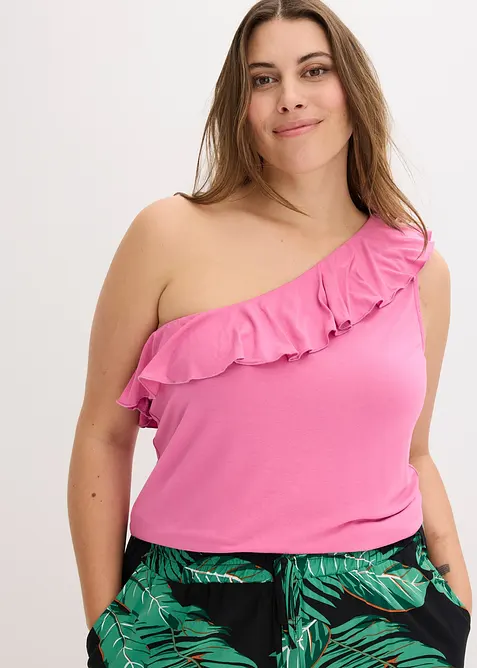 Top asymétrique avec volant en viscose douce et extensible, bonprix