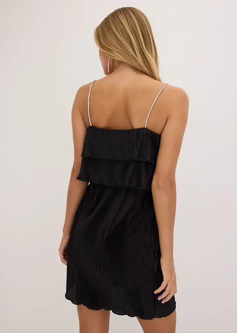 Minikleid mit Plissee und Strass-Trägern, bonprix