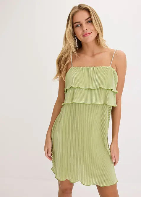 Minikleid mit Plissee und Strass-Trägern, bonprix