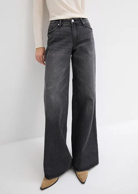 Wide-Leg-Jeans, Mid Waist, Low Stretch Full Length, bonprix
