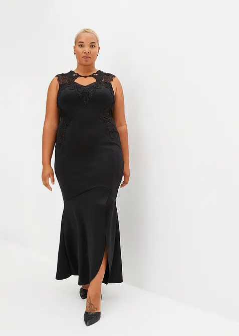 Longue robe de soirée en néoprène épais et dentelle, bonprix