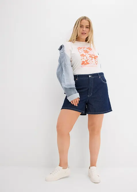 Short en jean taille haute, peu extensible, bonprix