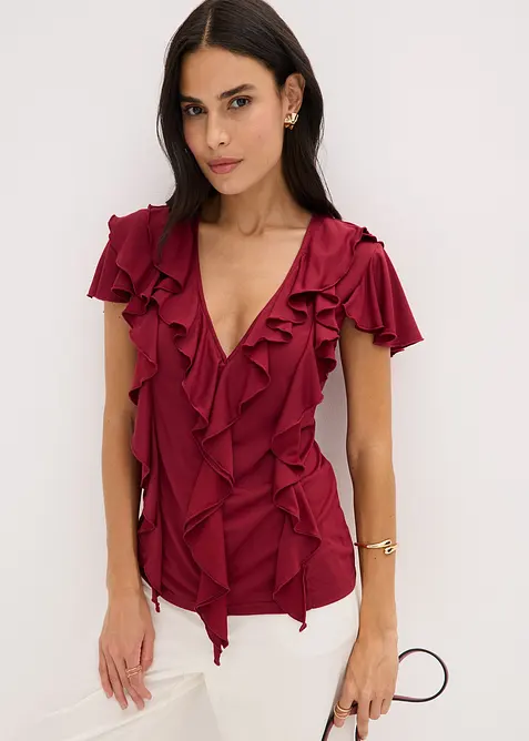 Shirt mit Volants aus softem Modal-Mix, bonprix