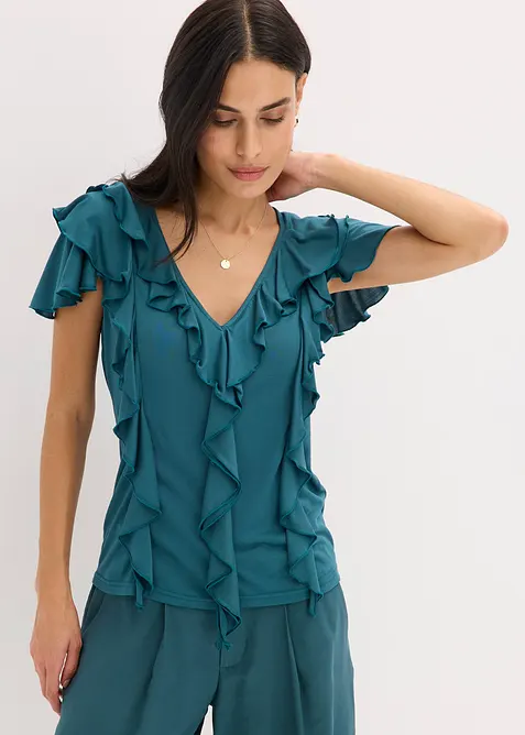 Shirt mit Volants aus softem Modal-Mix, bonprix