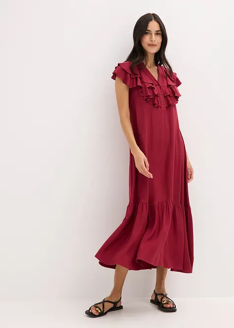 Robe midi avec volants en crêpe texturé, bonprix