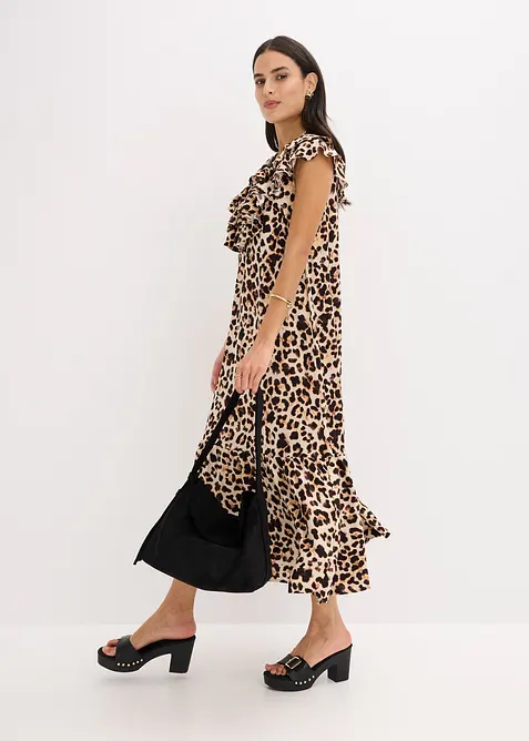 Midikleid mit Volants aus strukturiertem Cr&ecirc;pe, bonprix