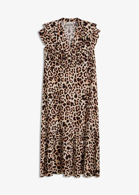 Midikleid mit Volants aus strukturiertem Cr&ecirc;pe, bonprix