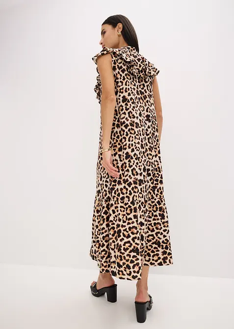 Midikleid mit Volants aus strukturiertem Cr&ecirc;pe, bonprix