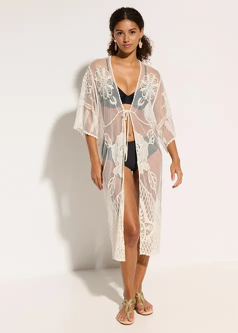 Kimono de plage transparent avec dentelle, bonprix