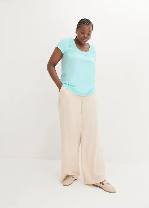 Baumwoll Shirt mit Spitze, Kurzarm, bonprix