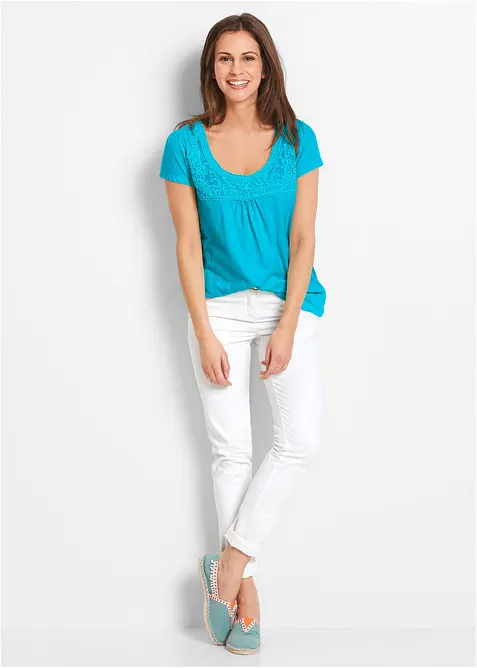T-shirt coton et dentelle, manches courtes, bonprix