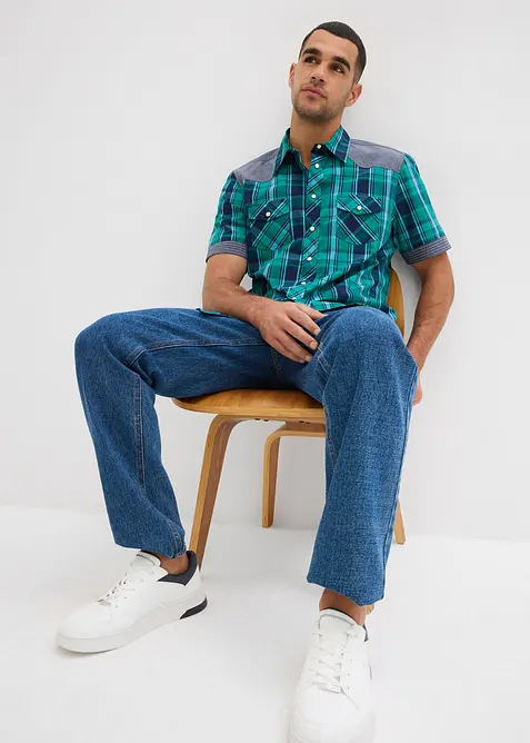 Kurzarmhemd mit Denim-Besatz, bonprix