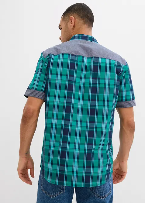 Kurzarmhemd mit Denim-Besatz, bonprix