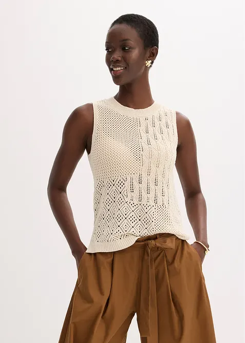 Top en maille ajour&eacute;e avec fibres m&eacute;tallis&eacute;es, bonprix