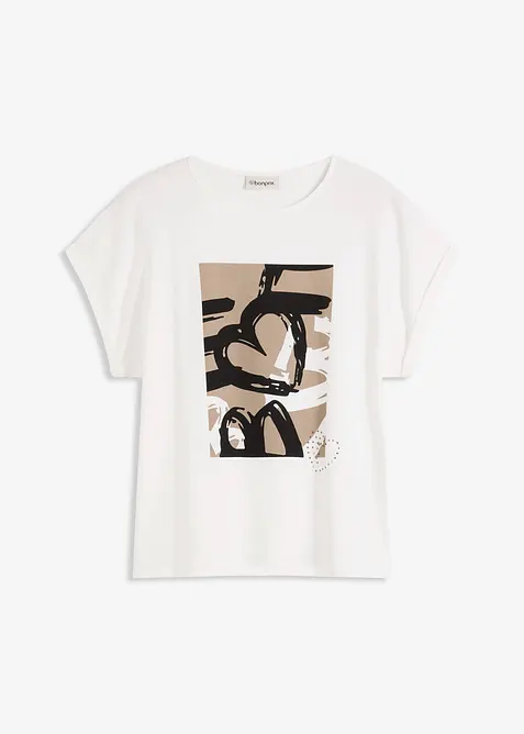 T-shirt en viscose m&eacute;lang&eacute;e &agrave; strass, bonprix