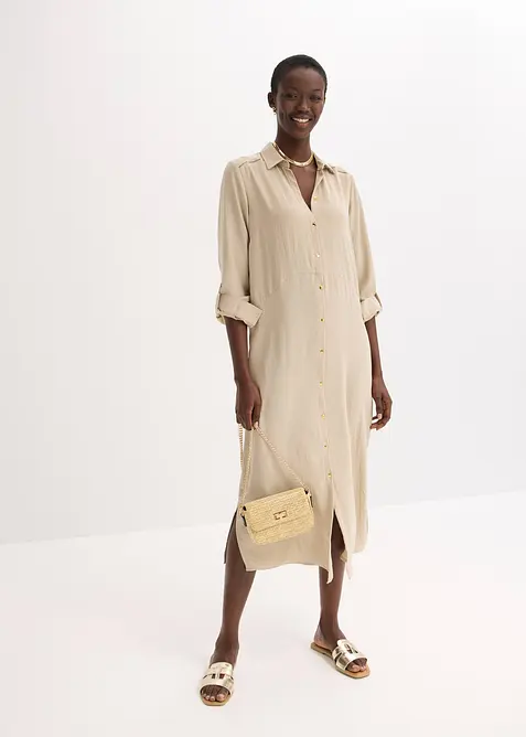 Hemdblusenkleid mit Leiterspitze, bonprix