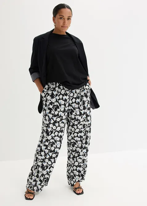 Pantalon palazzo en tissu texturé, bonprix