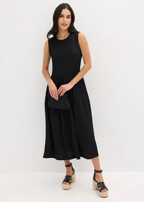 Robe midi en jersey texturé avec découpe dos, bonprix