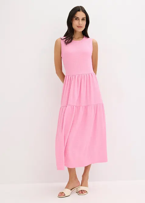 Robe midi en jersey texturé avec découpe dos, bonprix