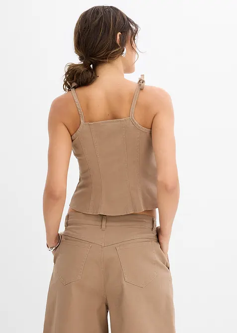 Top à fines bretelles en toile de coton extensible, bonprix